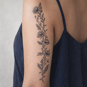 Blue Floral Vine Tattoo - 1 | Temporalis