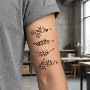 Botanical Floral Stems Tattoo Set - 1 | Temporalis