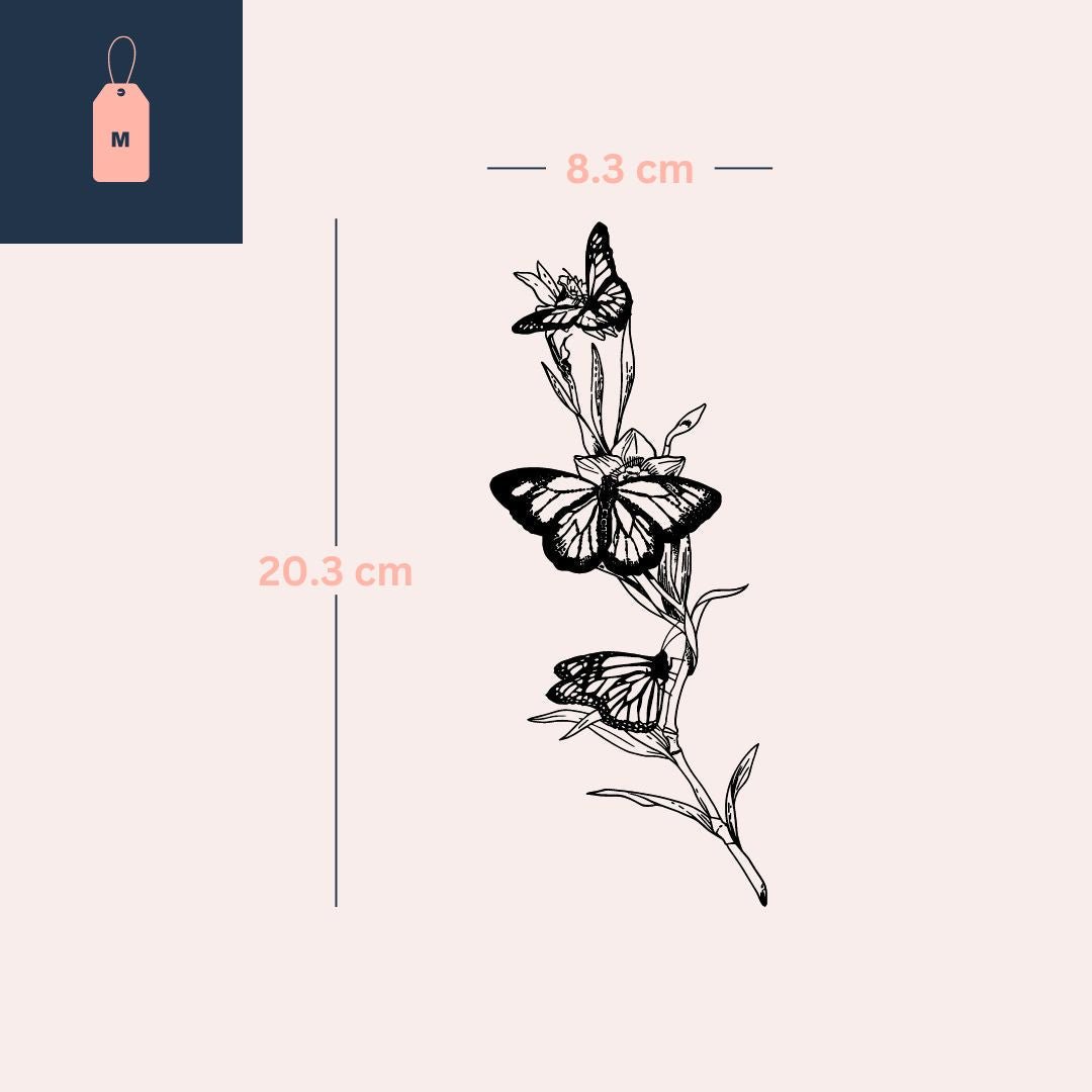Butterflies on Flowering Branch Temporary Tattoo - 4 | Temporalis