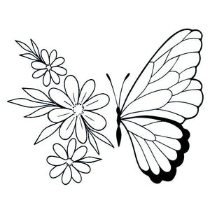 Butterfly and flowers fine line temporary tattoo - 2 | Temporalis