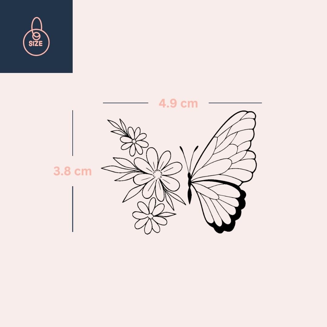 Butterfly and flowers fine line temporary tattoo - 4 | Temporalis