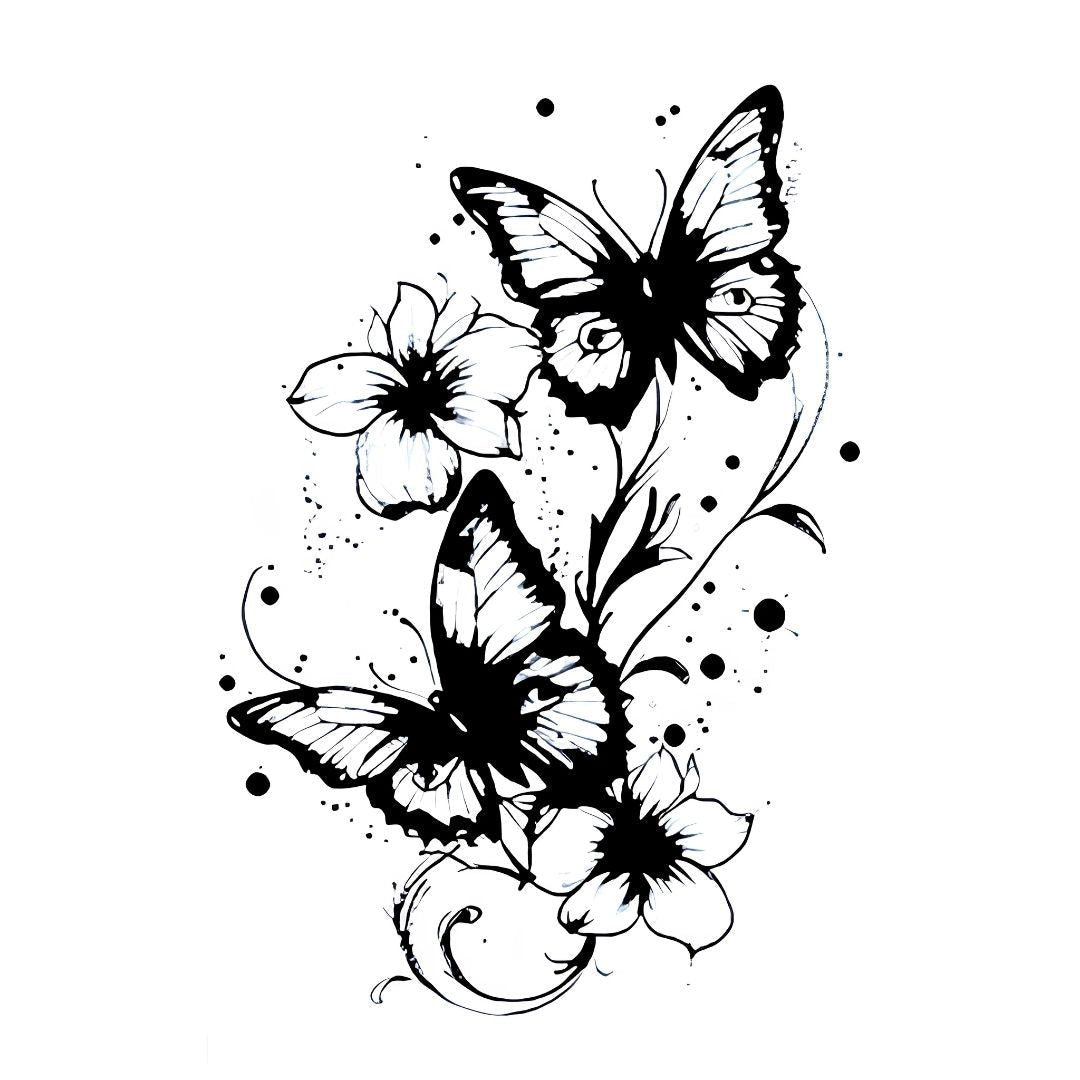 Butterfly Floral Duo Tattoo - 2 | Temporalis