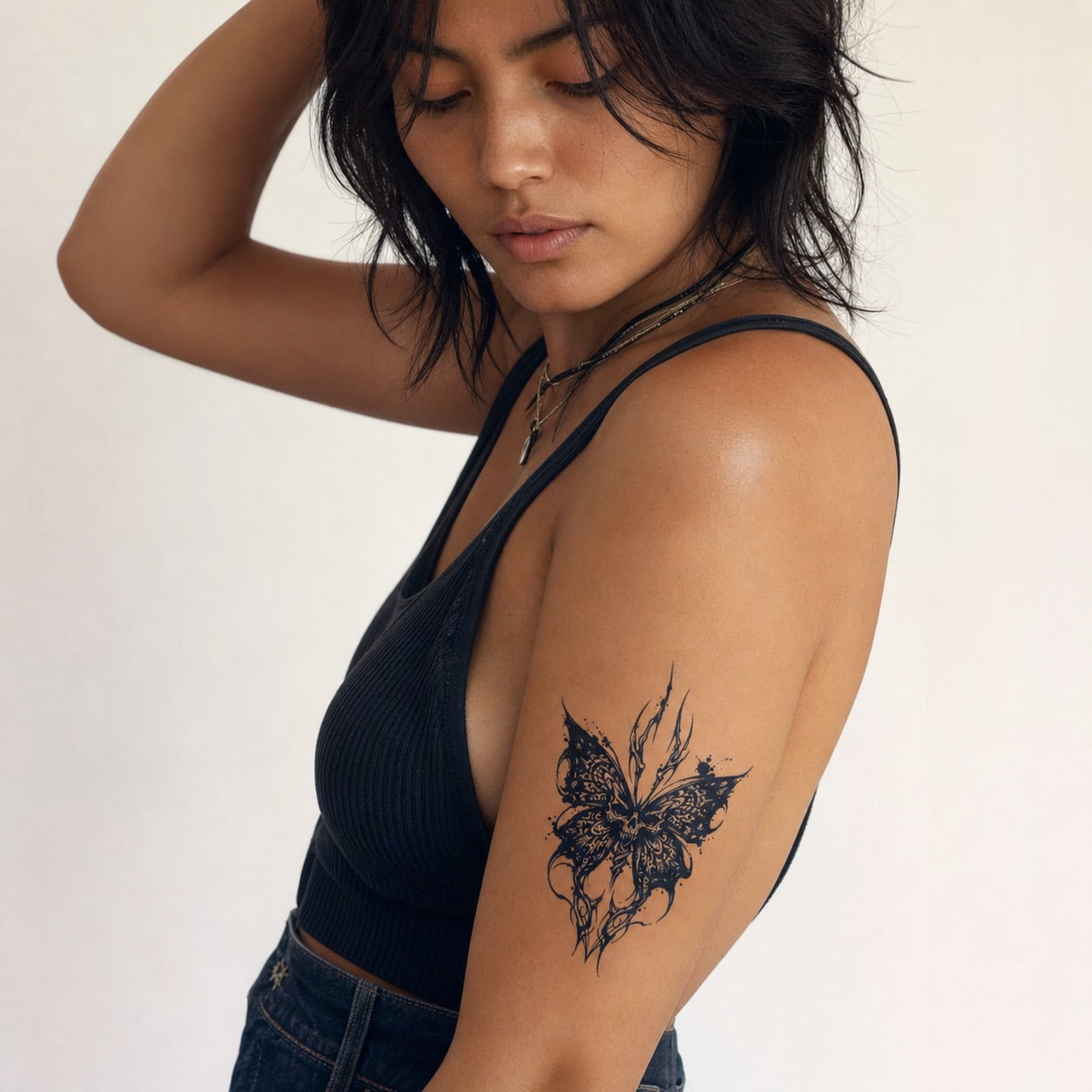 Butterfly temporary tattoo with ink splatter - 1 | Temporalis