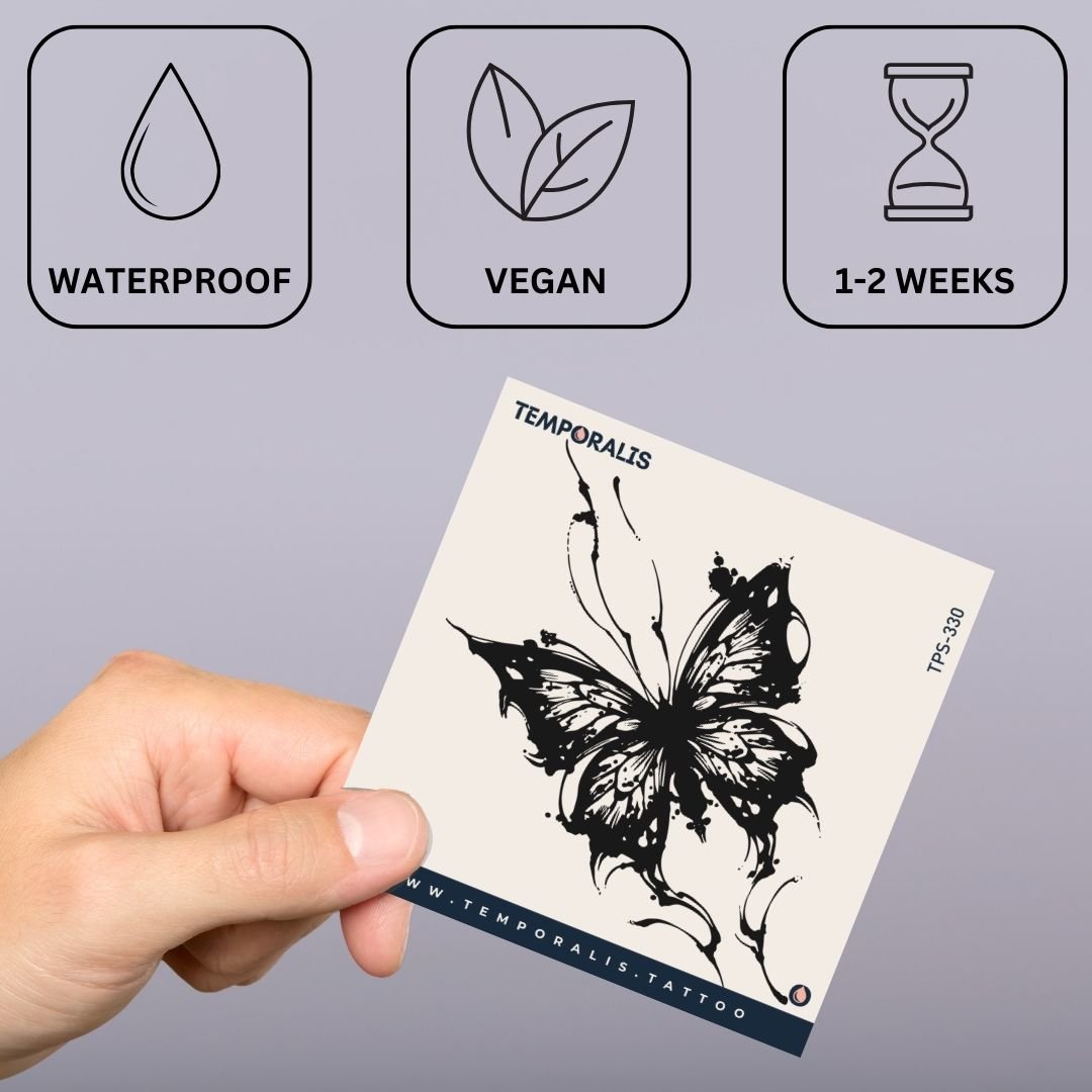 Butterfly temporary tattoo with ink splatter - 3 | Temporalis