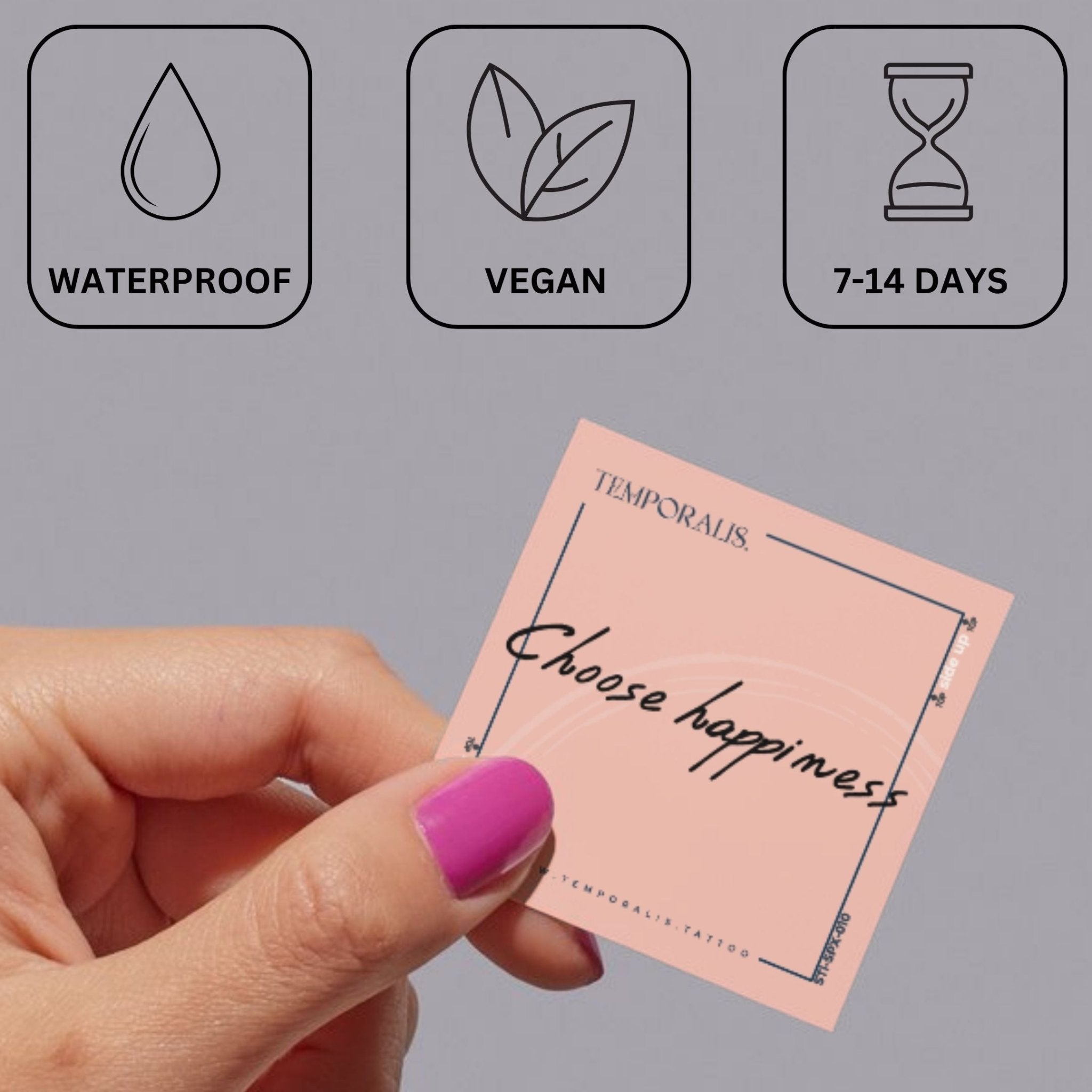 “Choose Happiness” Temporary Tattoo in Script - 3 | Temporalis