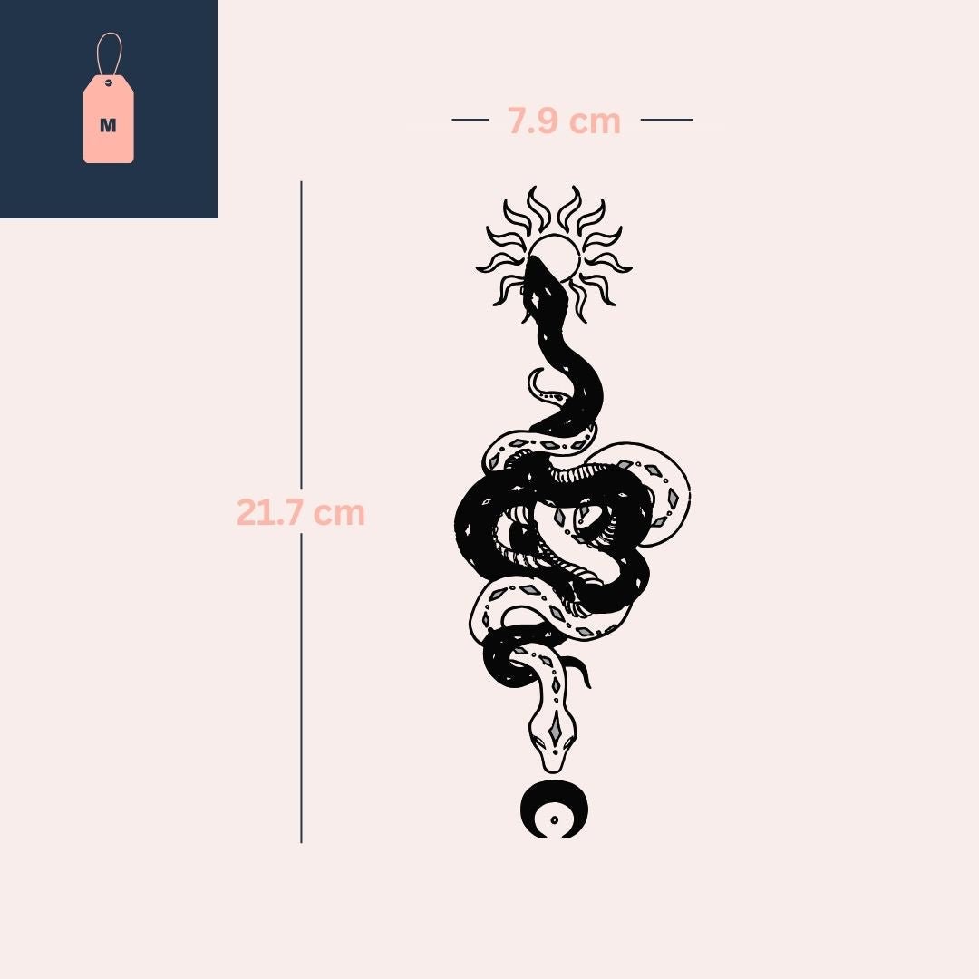 Coiled snake temporary tattoo with sun and yin yang - 4 | Temporalis