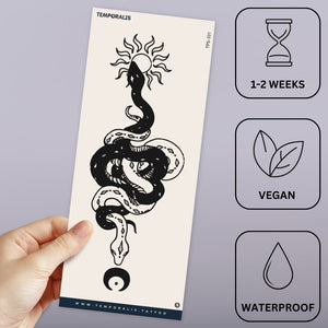 Coiled snake temporary tattoo with sun and yin yang - 3 | Temporalis