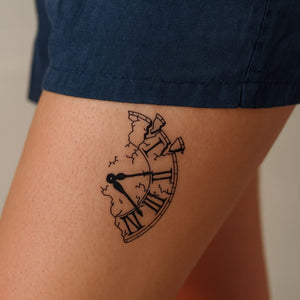 Cracked Roman numeral clock temporary tattoo - 1 | Temporalis