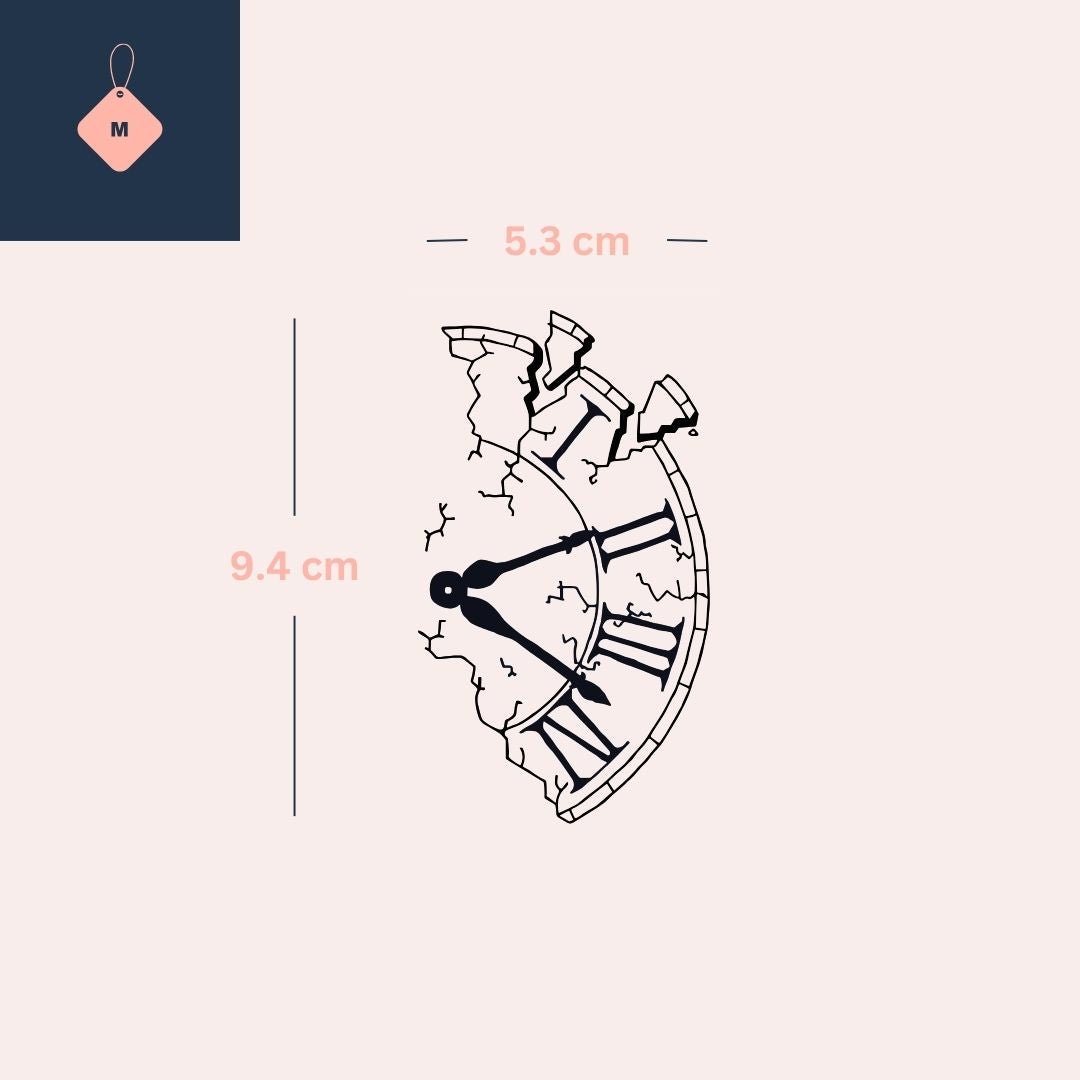 Cracked Roman numeral clock temporary tattoo - 4 | Temporalis