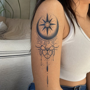 Crescent Moon Compass Star Tattoo - 1 | Temporalis