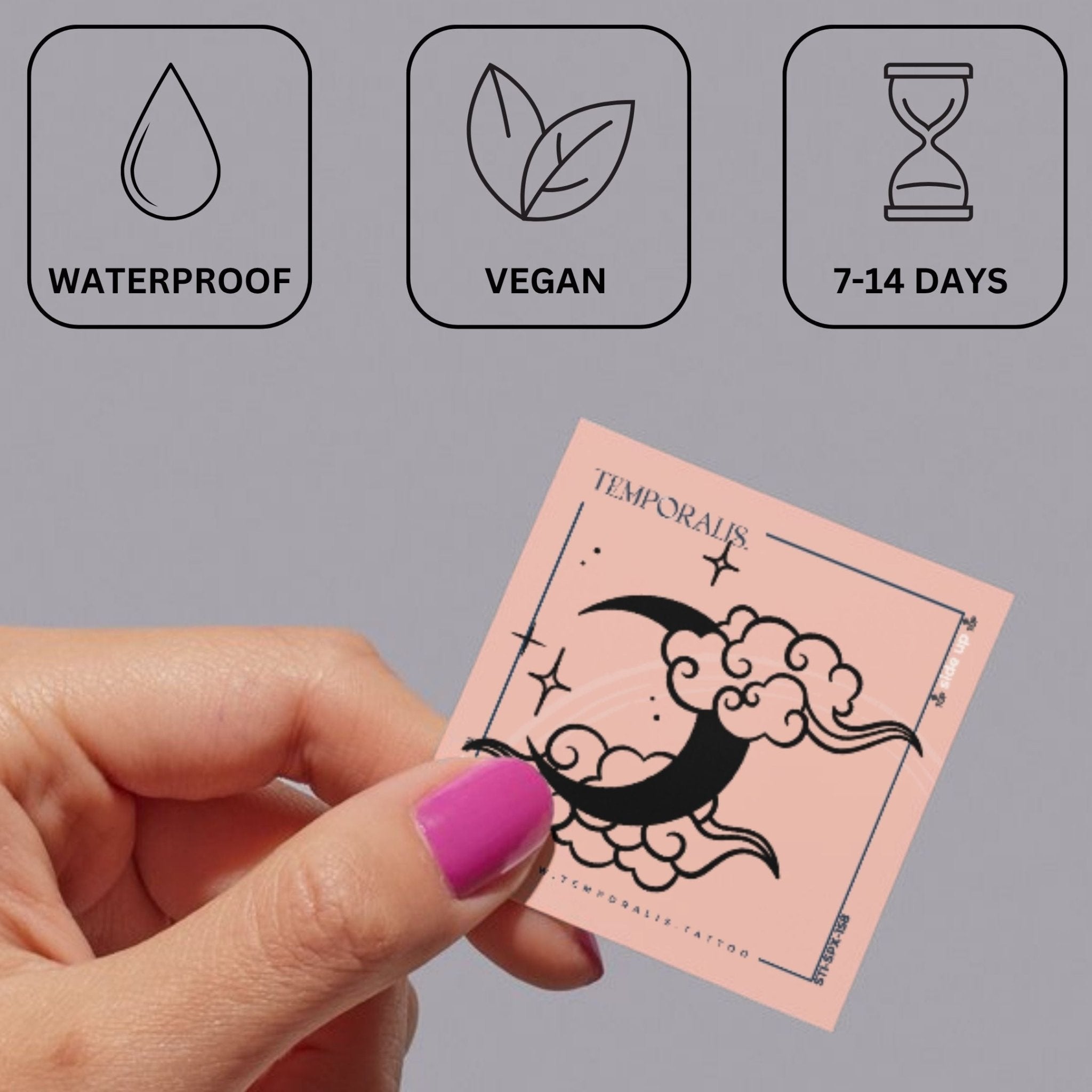 Crescent moon with clouds and stars temporary tattoo - 3 | Temporalis