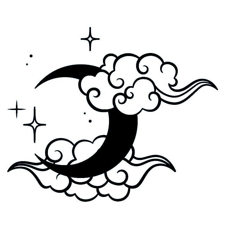 Crescent moon with clouds and stars temporary tattoo - 2 | Temporalis