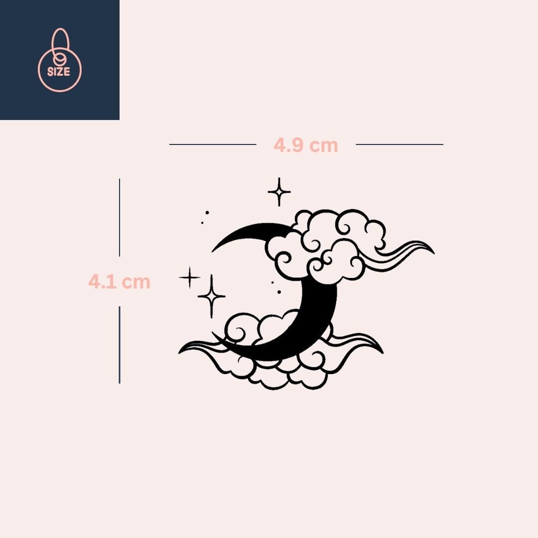 Crescent moon with clouds and stars temporary tattoo - 4 | Temporalis