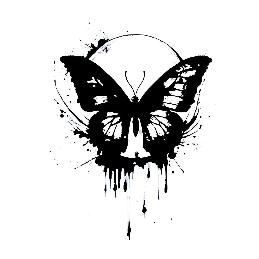 Dark Ink Drip Butterfly Tattoo - 2 | Temporalis