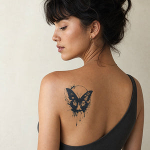 Dark Ink Drip Butterfly Tattoo - 1 | Temporalis