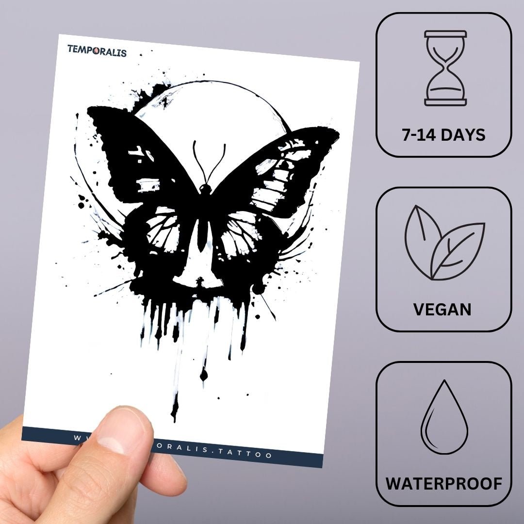 Dark Ink Drip Butterfly Tattoo - 3 | Temporalis