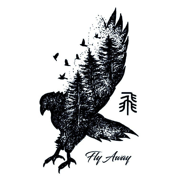 Eagle and forest double - exposure temporary tattoo - 2 | Temporalis