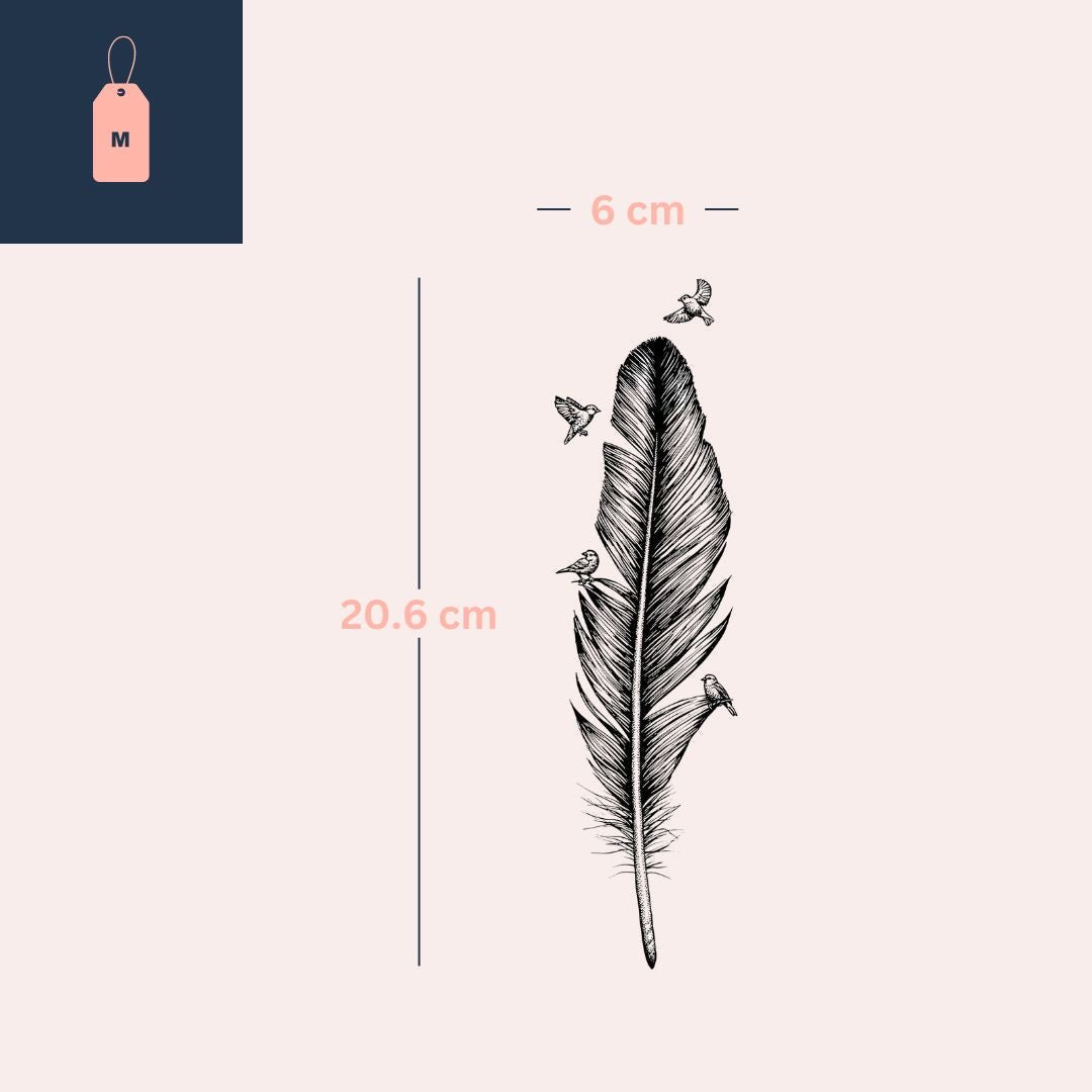 Feather with Birds Temporary Tattoo - 4 | Temporalis