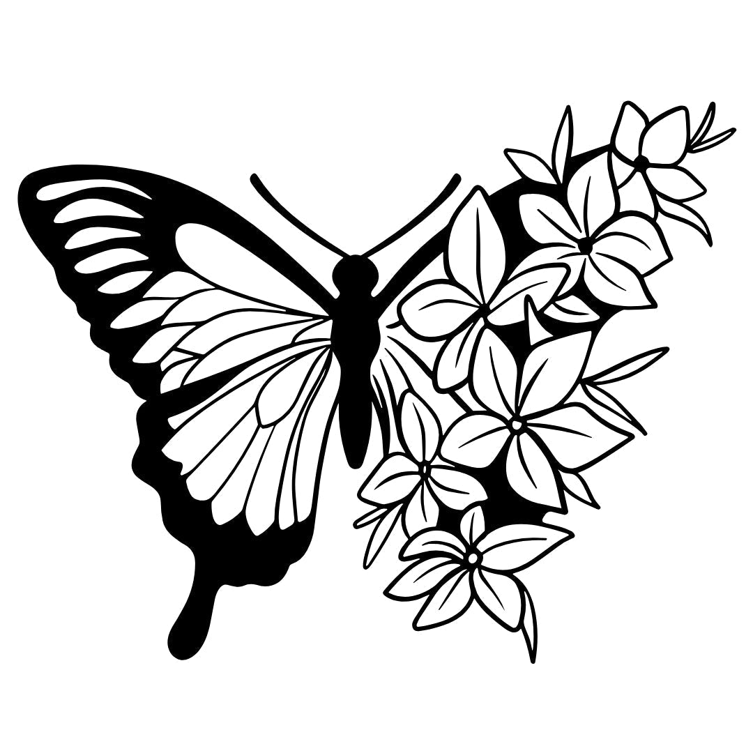 Fine Line Butterfly & Flowers Temporary Tattoo 2 - Temporalis