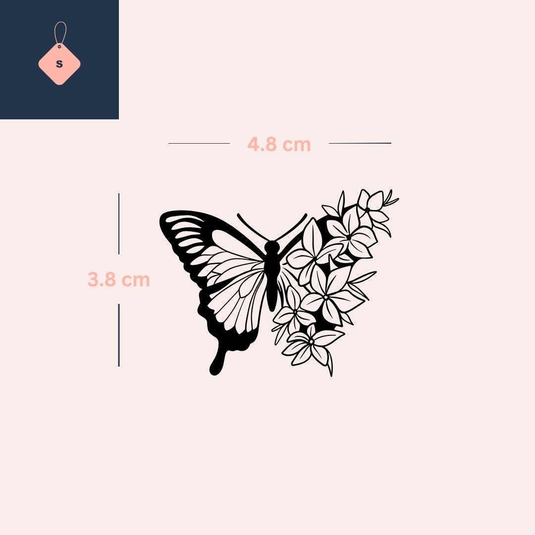 Fine Line Butterfly & Flowers Temporary Tattoo - 4 | Temporalis