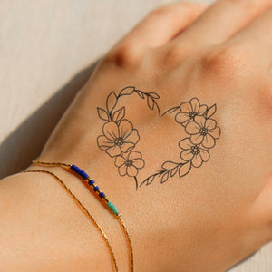 Fine line floral heart outline temporary tattoo - 1 | Temporalis