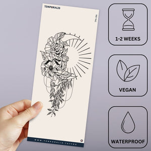 Fine line flowers, moon and sun temporary tattoo - 3 | Temporalis