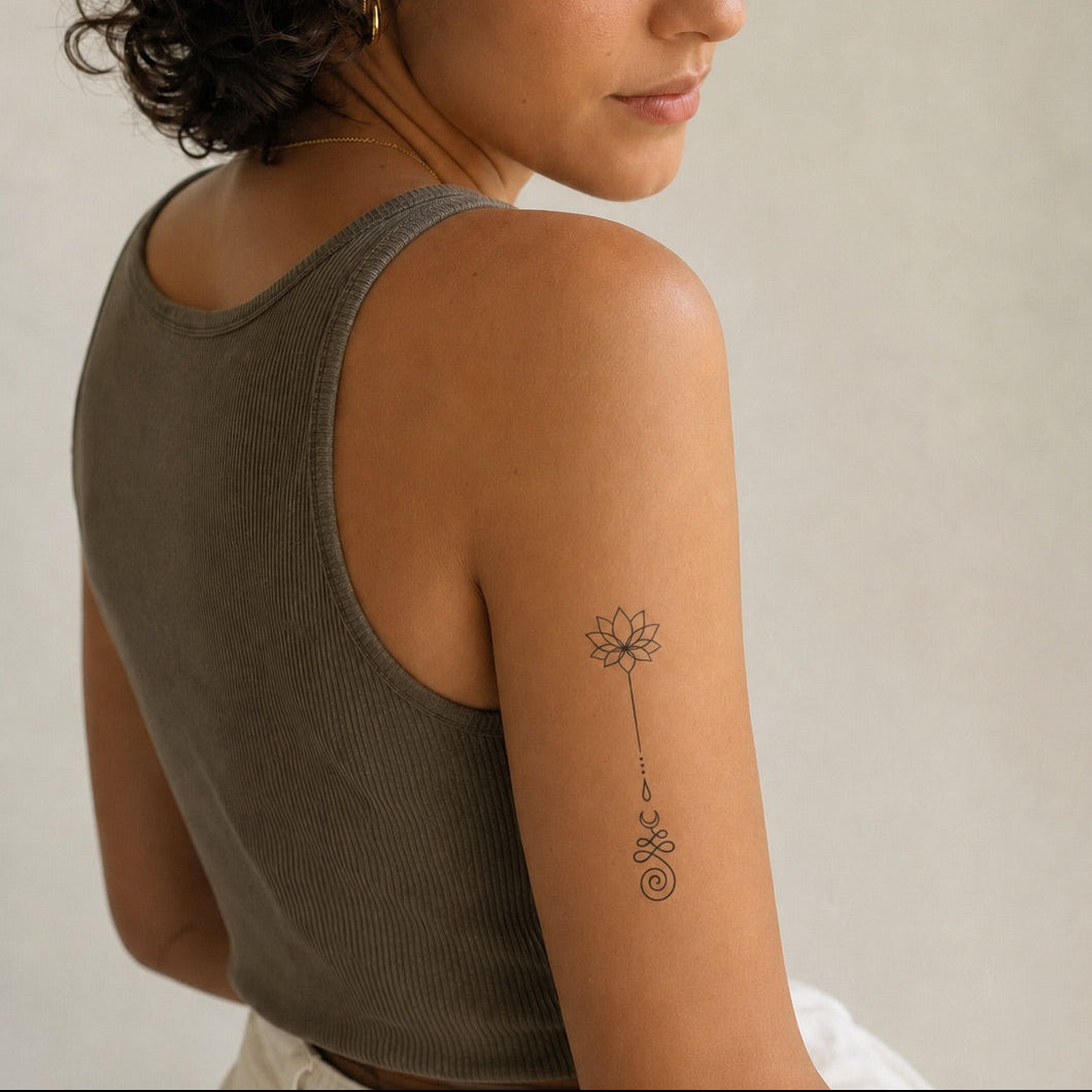 Fine Line Lotus & Ornament Temporary Tattoo - 1 | Temporalis