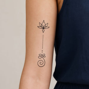 Fine Line Lotus & Ornament Temporary Tattoo - 1 | Temporalis