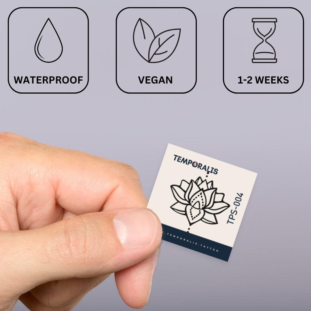 Fine line lotus temporary tattoo with dots - 3 | Temporalis