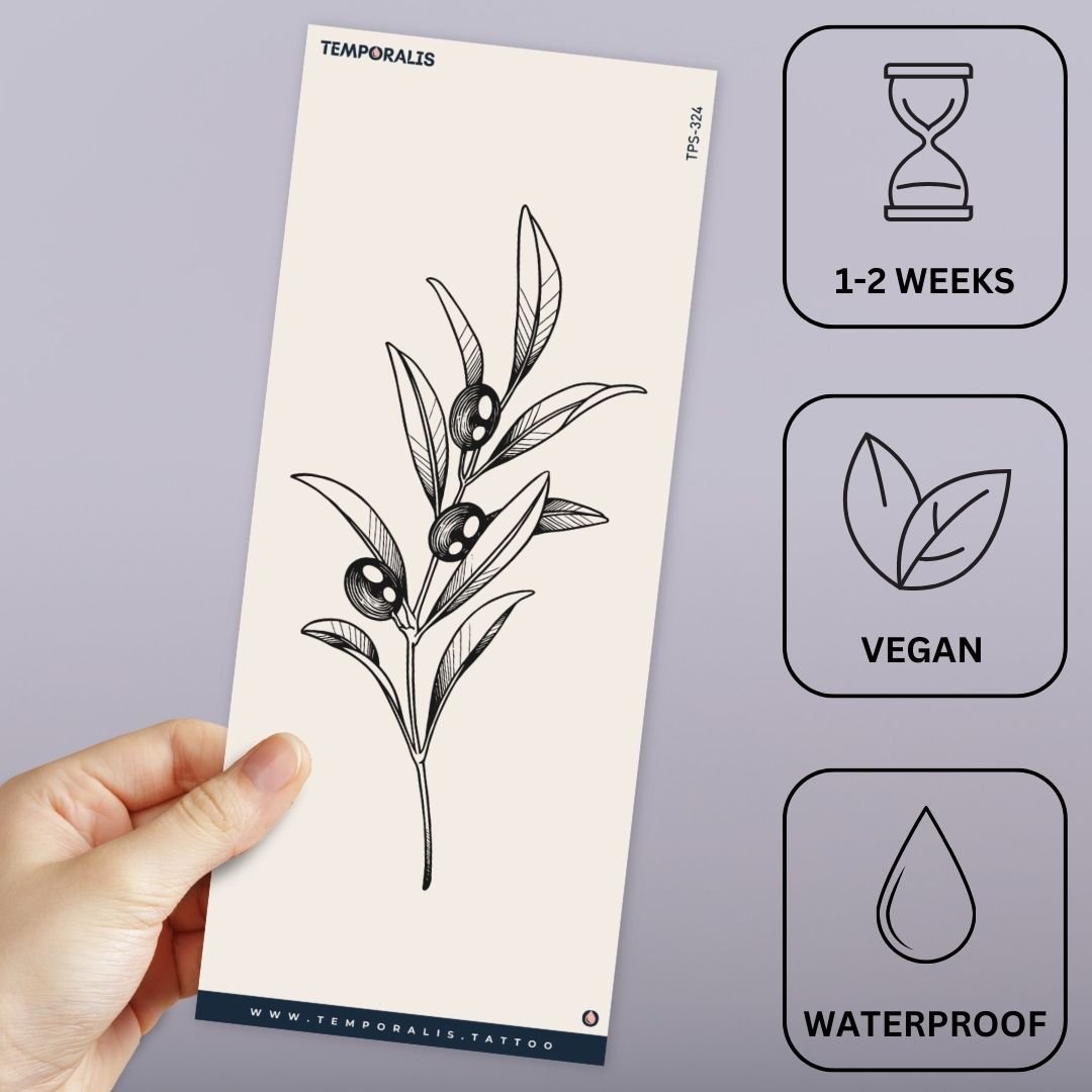 Fine line olive branch temporary tattoo - 3 | Temporalis