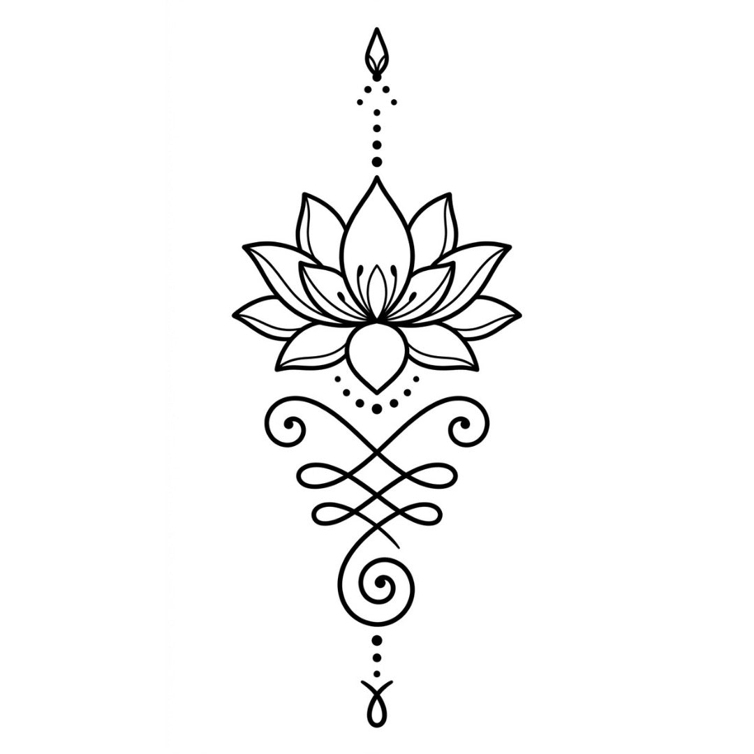 Fine line ornamental lotus temporary tattoo - 2 | Temporalis