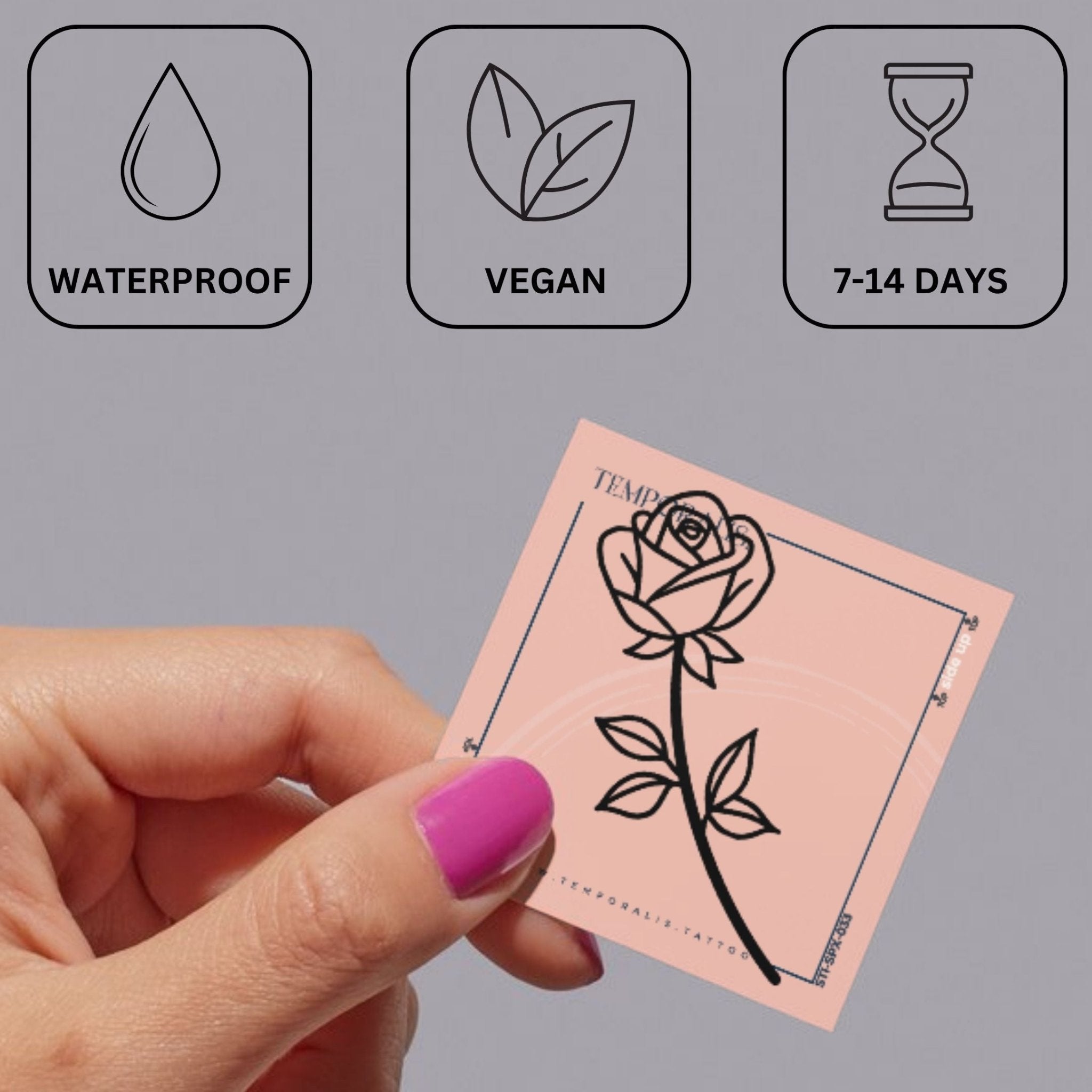 Fine line rose temporary tattoo with stem and leaves - 3 | Temporalis