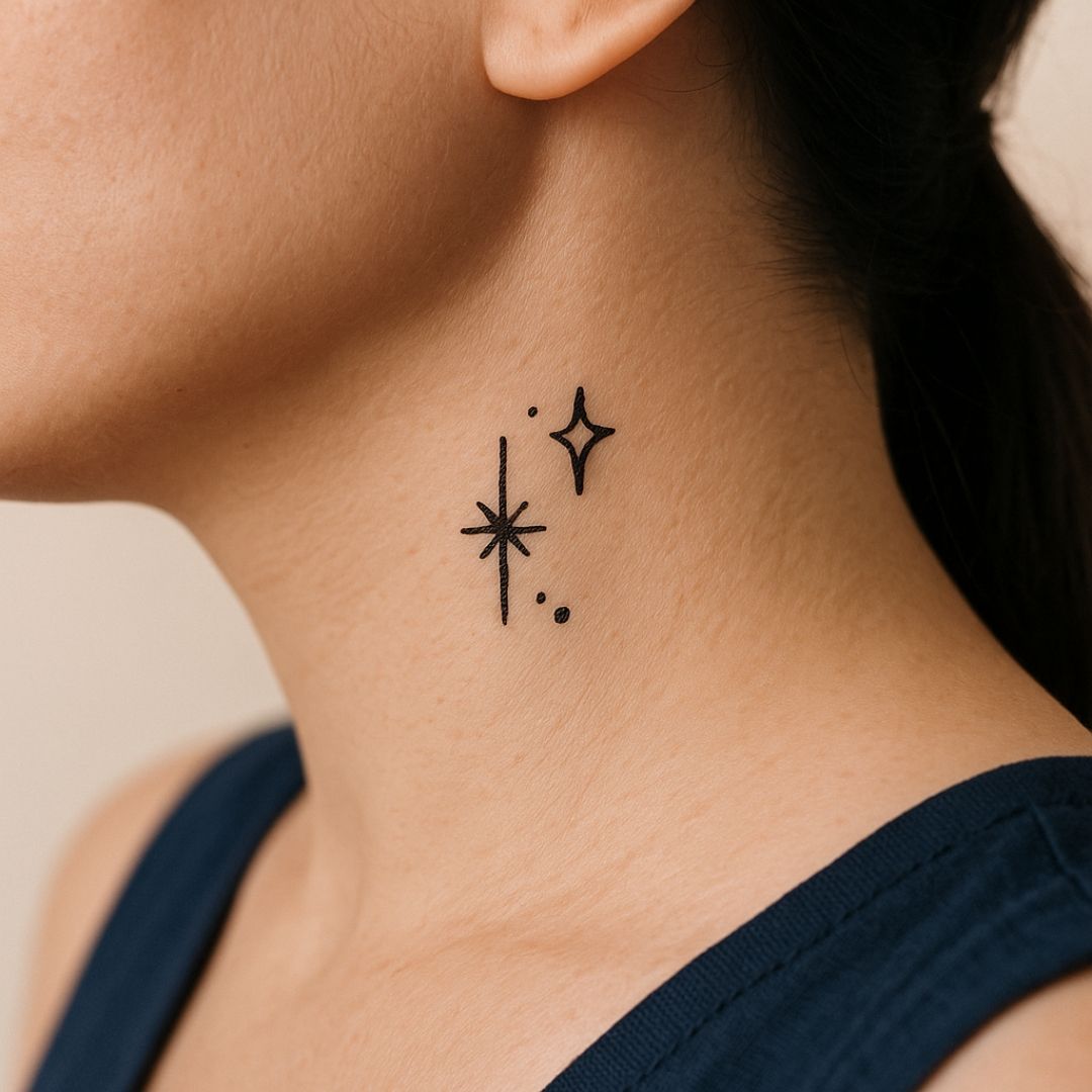 Fine line stars and dots temporary tattoo - 1 | Temporalis