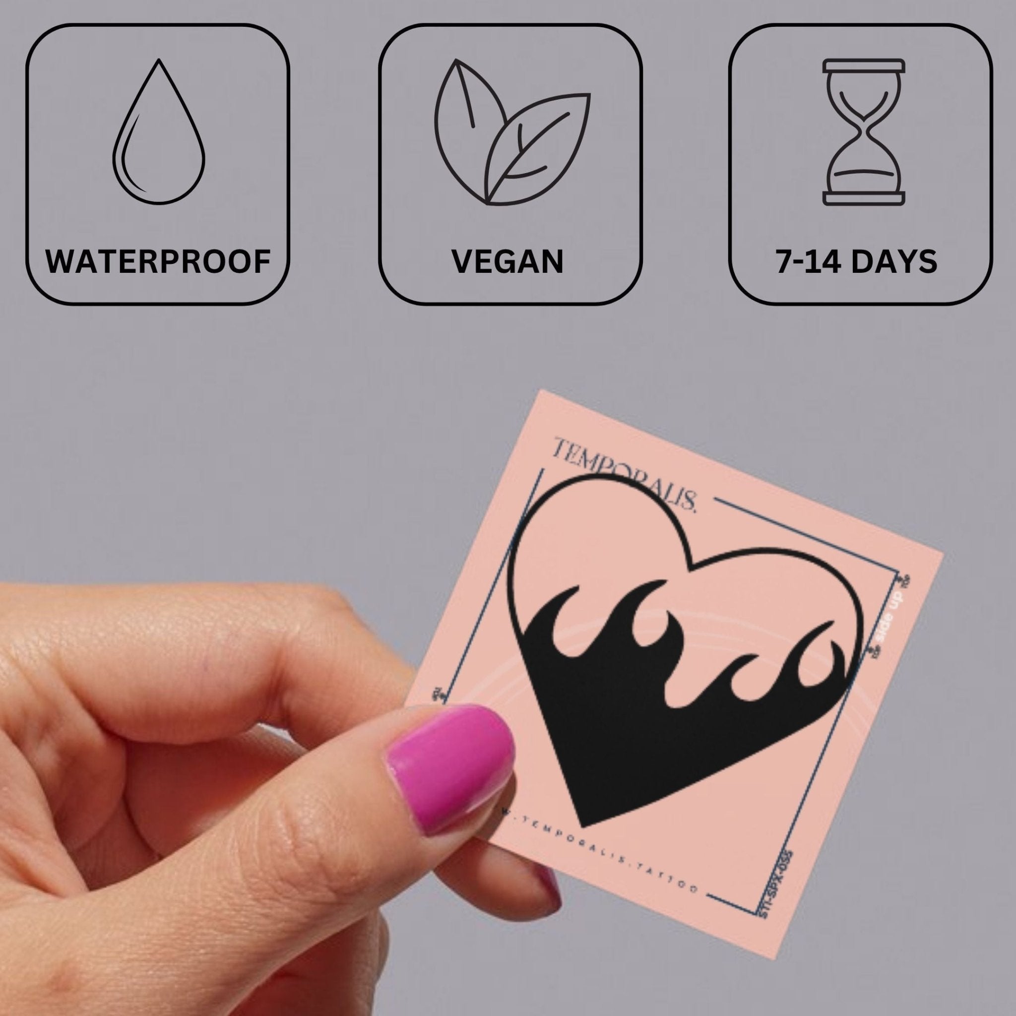 Flaming Heart Temporary Tattoo - 3 | Temporalis