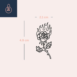 Flaming rose temporary tattoo with stem and leaves - 4 | Temporalis