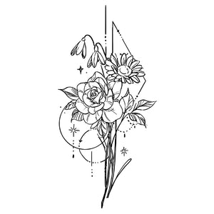 Floral bouquet with geometric shapes temporary tattoo - 2 | Temporalis