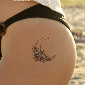 Floral crescent moon temporary tattoo - 1 | Temporalis