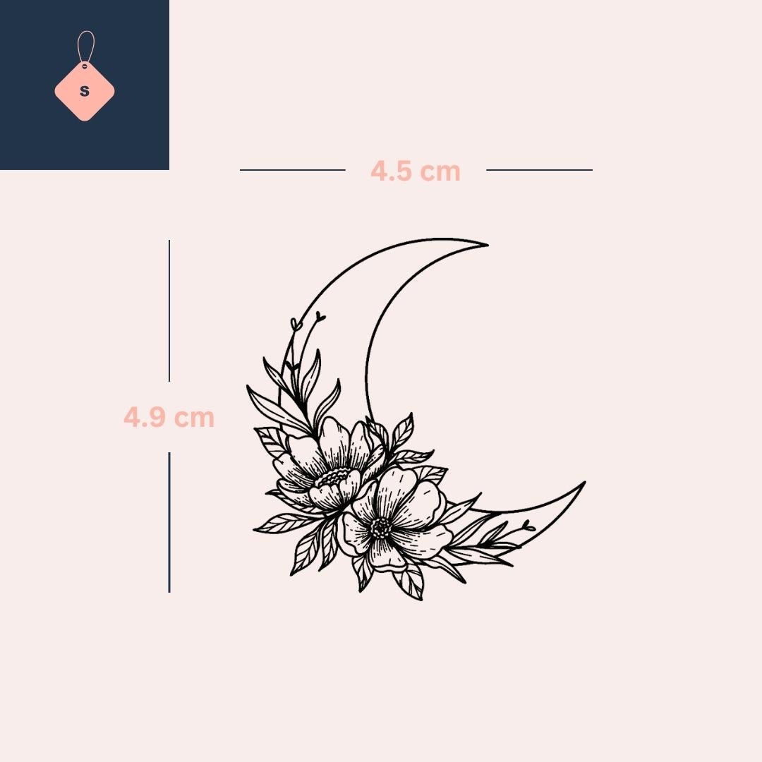 Floral crescent moon temporary tattoo - 4 | Temporalis