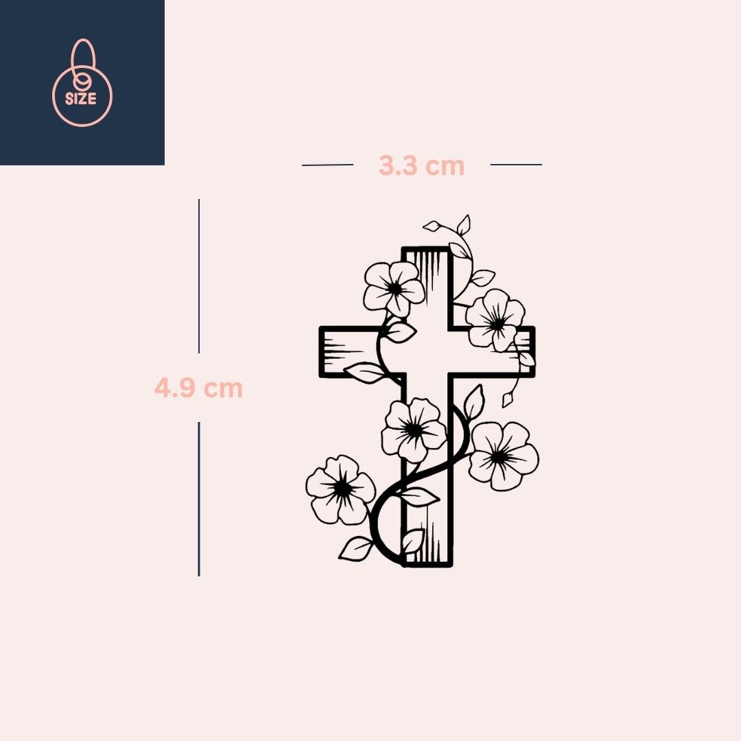 Floral cross temporary tattoo with vines - 4 | Temporalis