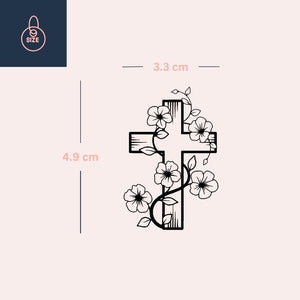 Floral cross temporary tattoo with vines - 4 | Temporalis