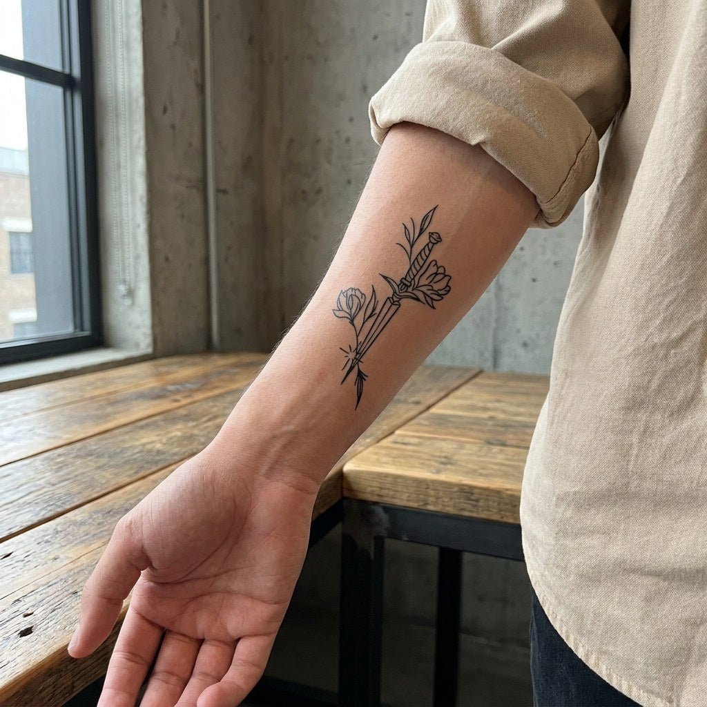 Floral Dagger Tattoo - 1 | Temporalis