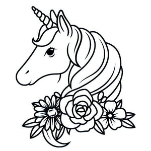 Floral unicorn head temporary tattoo - 2 | Temporalis