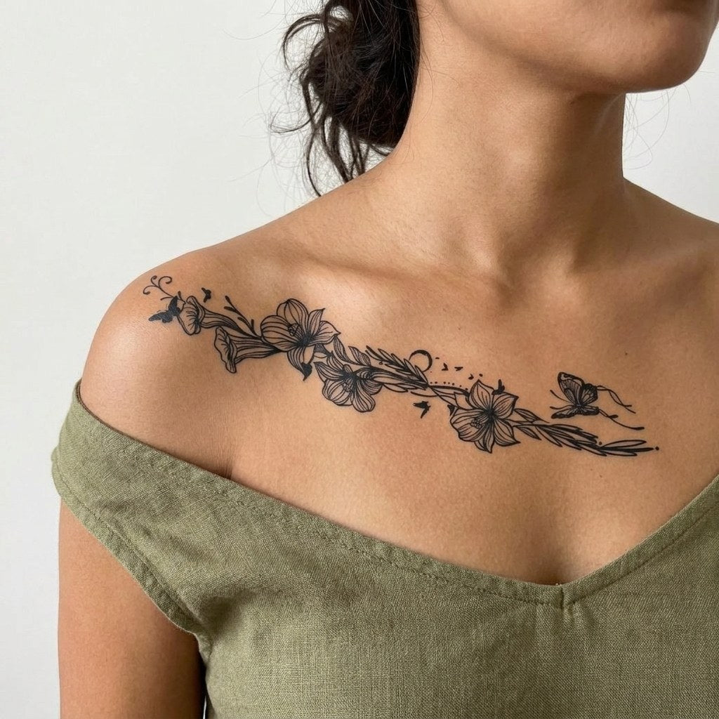 Floral Vine & Butterfly Tattoo - 1 | Temporalis