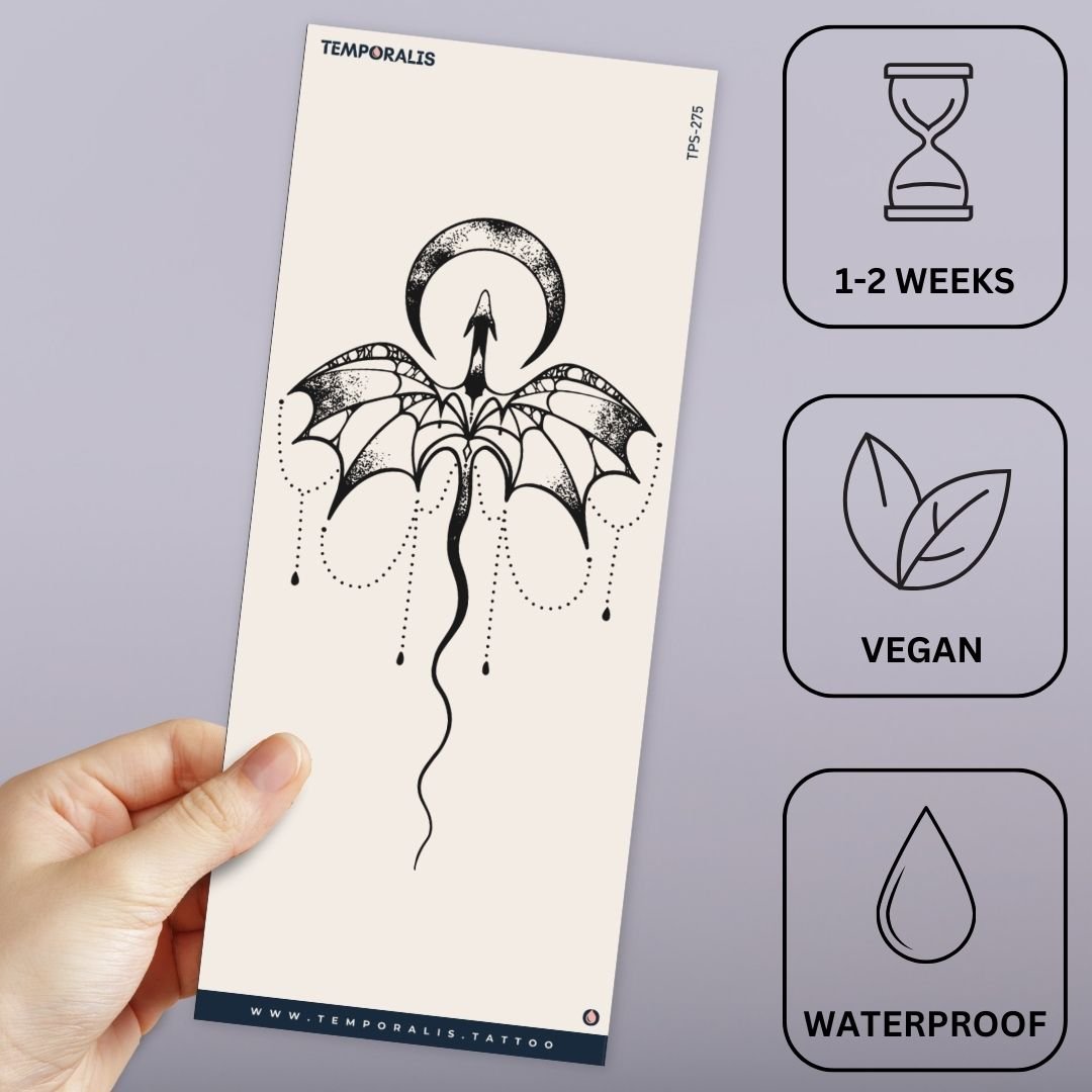 Flying dragon and crescent moon temporary tattoo - 3 | Temporalis