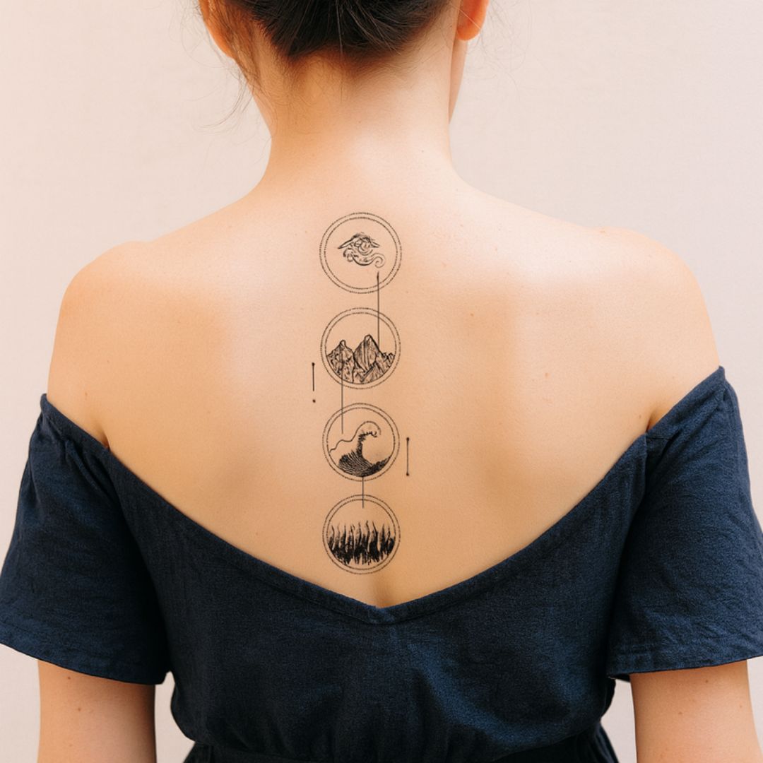 Four Elements in Circles Temporary Tattoo - 1 | Temporalis