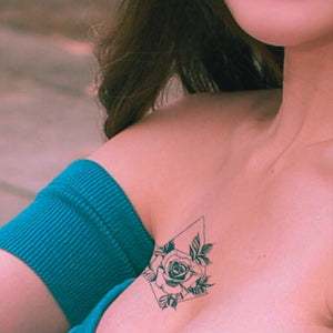 Geometric Diamond Rose Temporary Tattoo - 1 | Temporalis
