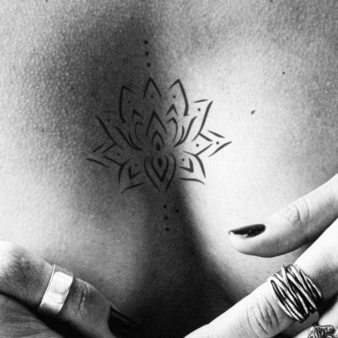 Geometric lotus temporary tattoo with dotwork - 1 | Temporalis