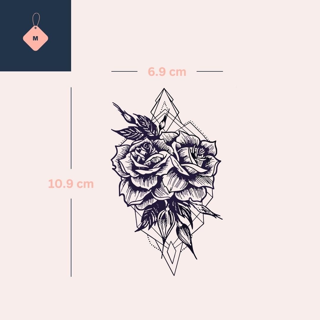 Geometric rose temporary tattoo with buds - 4 | Temporalis
