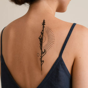 Geometric Tree, Mountains and Sun Temporary Tattoo - 1 | Temporalis