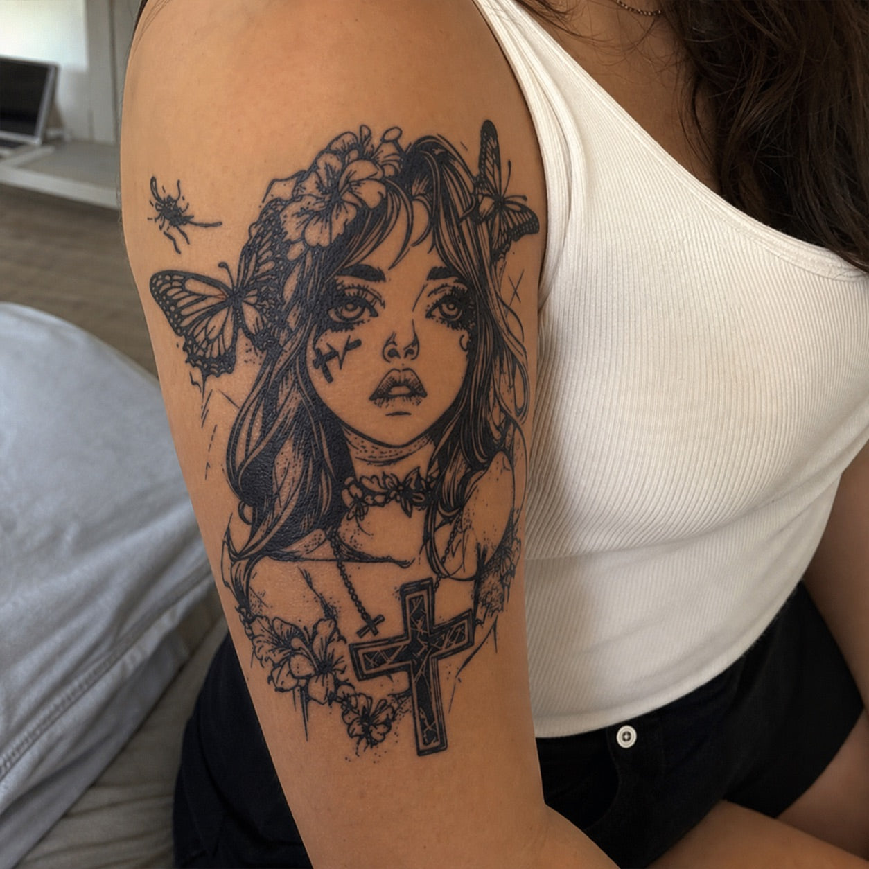 Gothic Girl with Cross Tattoo - 1 | Temporalis